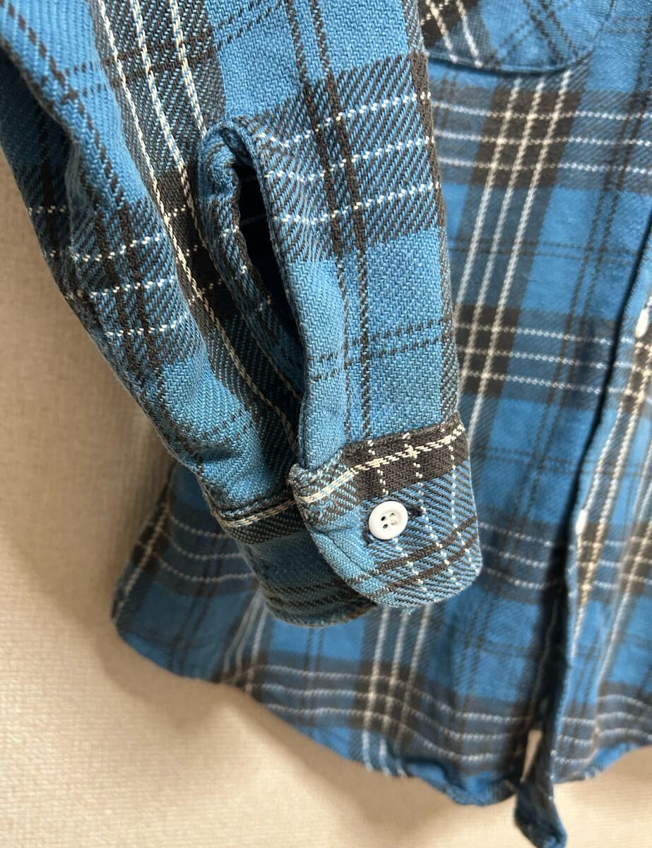 70's BIG MAC JCPenney ヘビーフランネルシャツ ネルシャツ チェック 長袖シャツ 単色タグ M USAヴィンテージ ビッグマック ブルー系_画像8