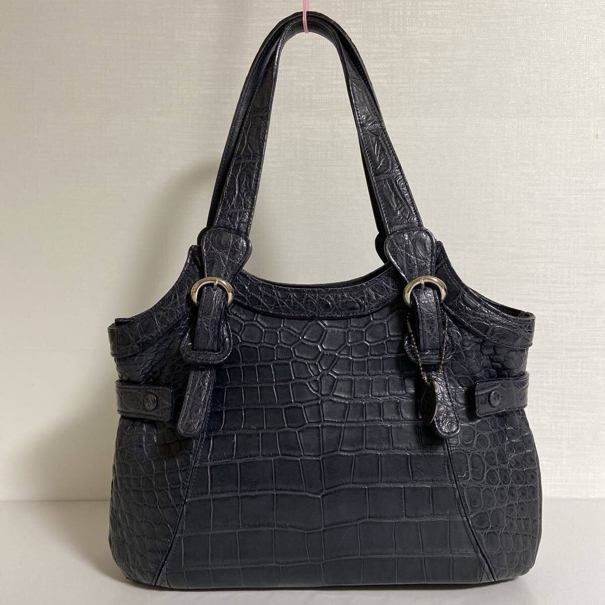 ★JRA/日本製 ★マット クロコダイル センター取り ★トートバッグ/肩がけ (濃紺/ネイビー系) ★未使用/ショップ展示品