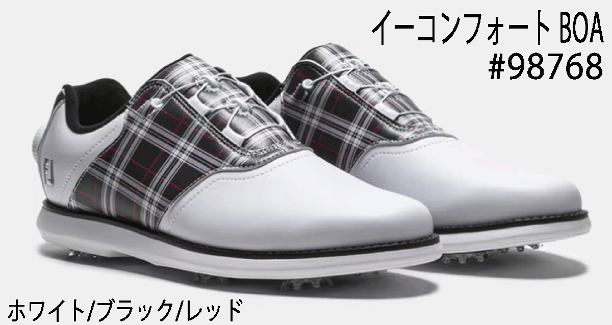 新品■フットジョイ■レディース イーコンフォート ボア スパイク■#98768■ホワイト／ブラック／レッド■23.0CM■彩るチェック柄■正規品_画像1