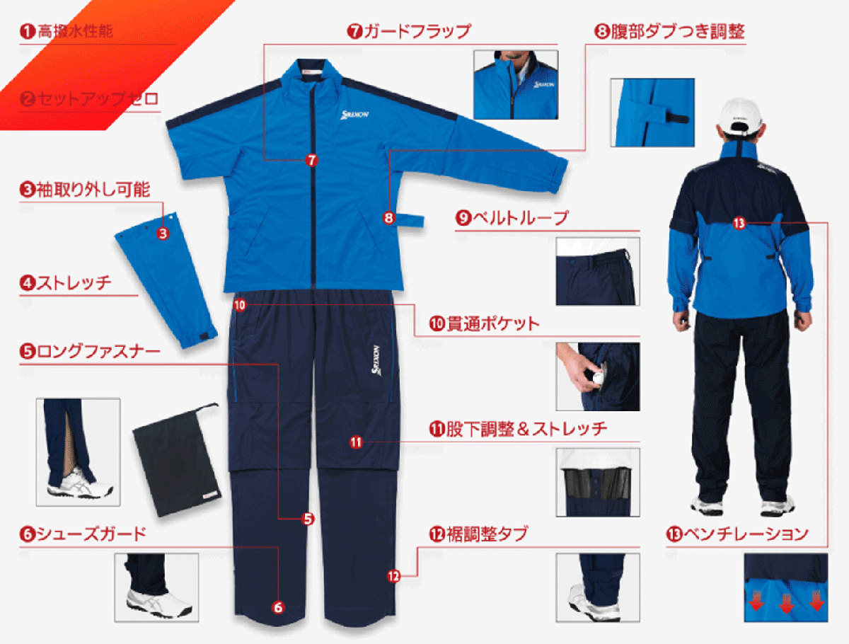 новый товар #2025.9# Dunlop # Srixon # непромокаемая одежда - верх и низ в комплекте #MOVE MASTER3#SMR5001# желтый | темно-синий #M# стандартный товар