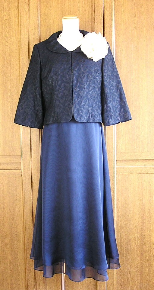 東京ソワール ドルチェ/SOIR DOLCE/紺 ネイビー/袖なし マキシ丈ロングワンピース×ボレロJK/11號/発表會 パーティー 結(jié)婚式親族ドレス等　