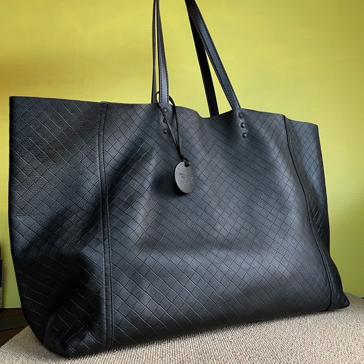 1円　極美品　 BOTTEGA VENETA ボッテガヴェネタ　 トートバッグ　イントレッチオ　 レザー　 ビジネス　 肩掛け　 大容量　ブラック