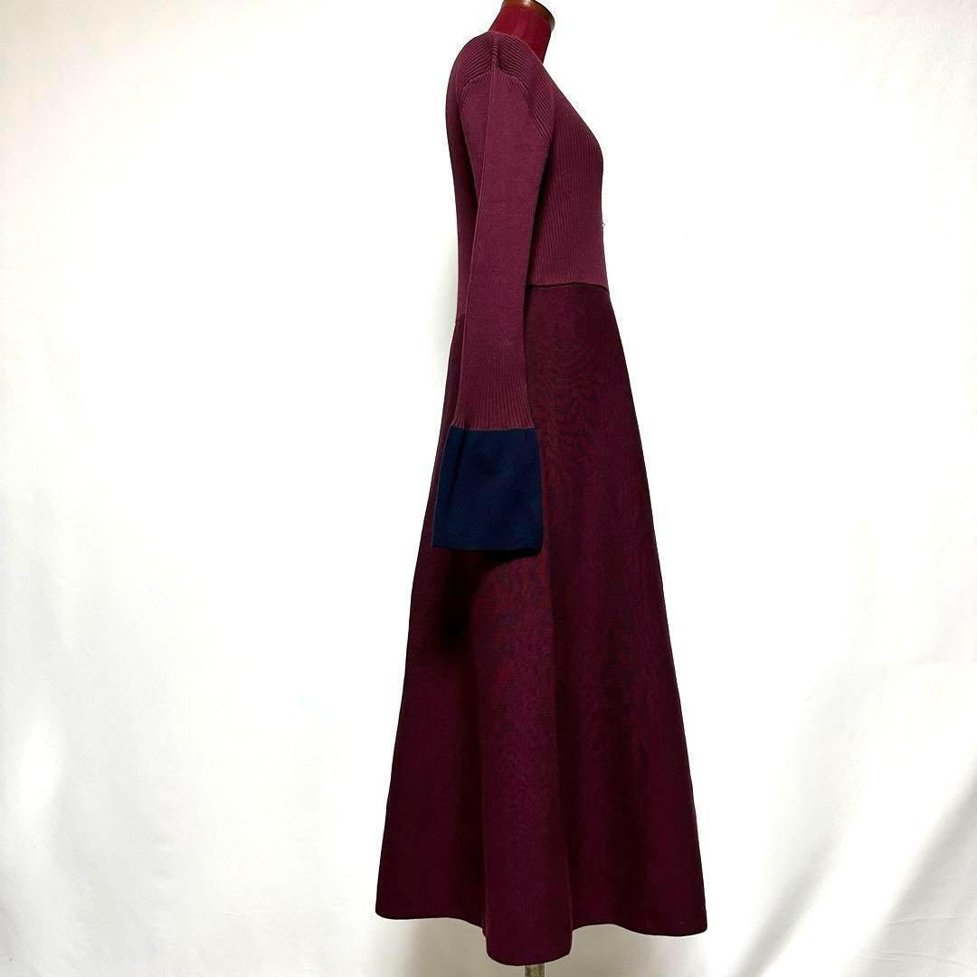 未使用 OPAQUE.CLIP オペークドットクリップ ロングニットワンピース マキシ丈 ワイン M._画像3