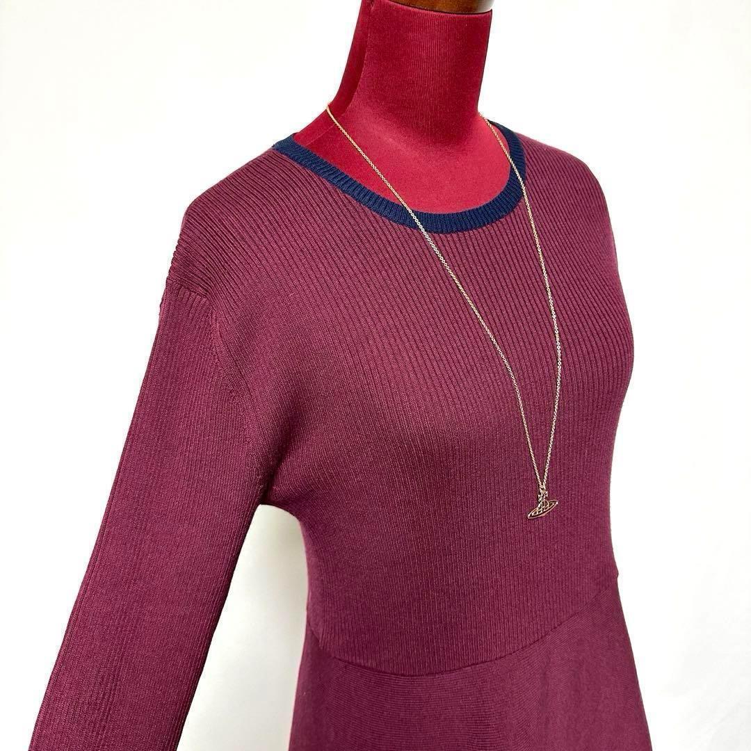 未使用 OPAQUE.CLIP オペークドットクリップ ロングニットワンピース マキシ丈 ワイン M._画像5