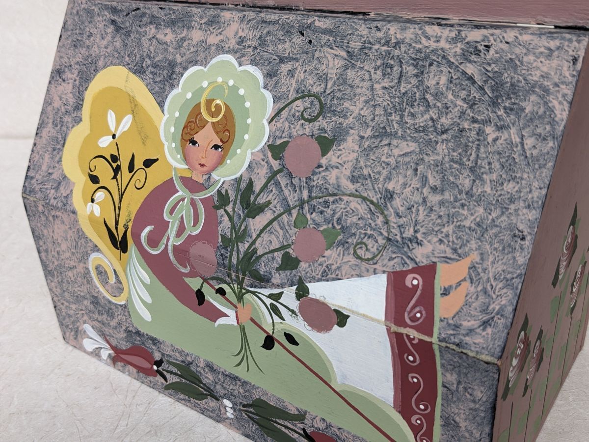 hh642■【現(xiàn)狀品】トールペイント雑貨 4點(diǎn)セット 木制ボックス 壁掛け ハンドペイント トールペイント ウォールデコ インテリア/100