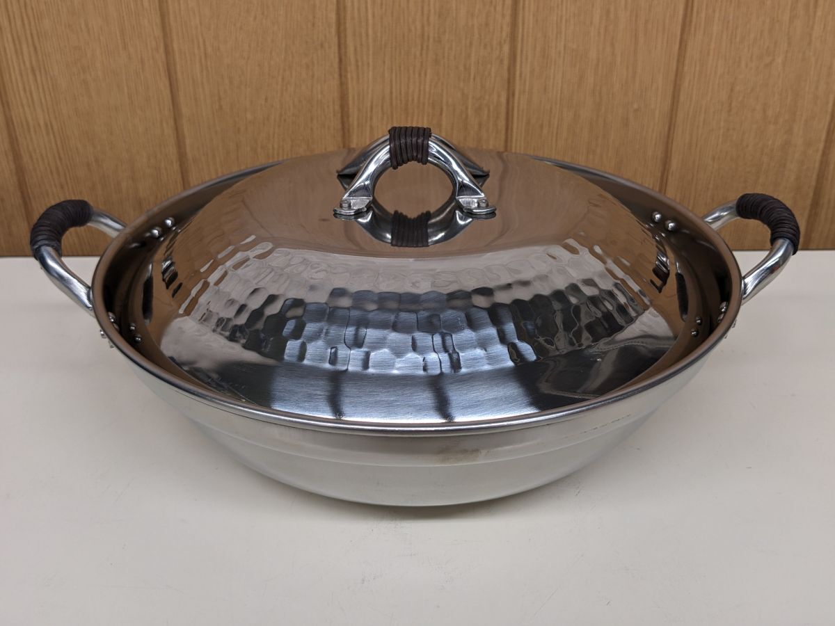 ii694■【デッドストック】ステンレス製のしゃぶしゃぶ鍋 18-8 湯豆腐鍋 1～4人用 両手鍋 蓋付き 卓上鍋 調理器具/100_画像3