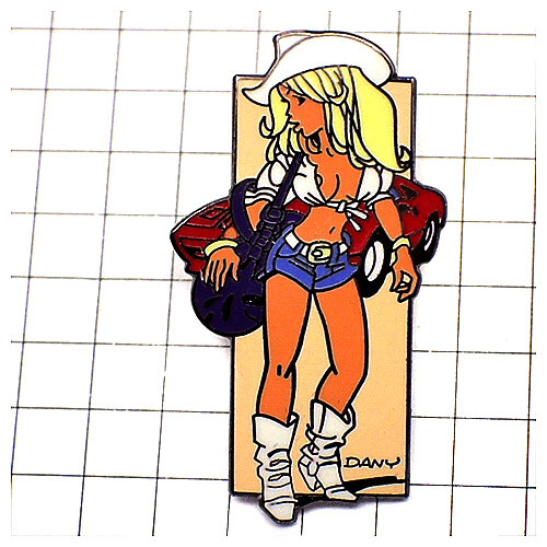 ピンバッジ・ダニー画セクシー女の子フェラーリ車カウガール DANY FERRARI COWGIRL COWBOY◆フランス限定ピンズ_画像1