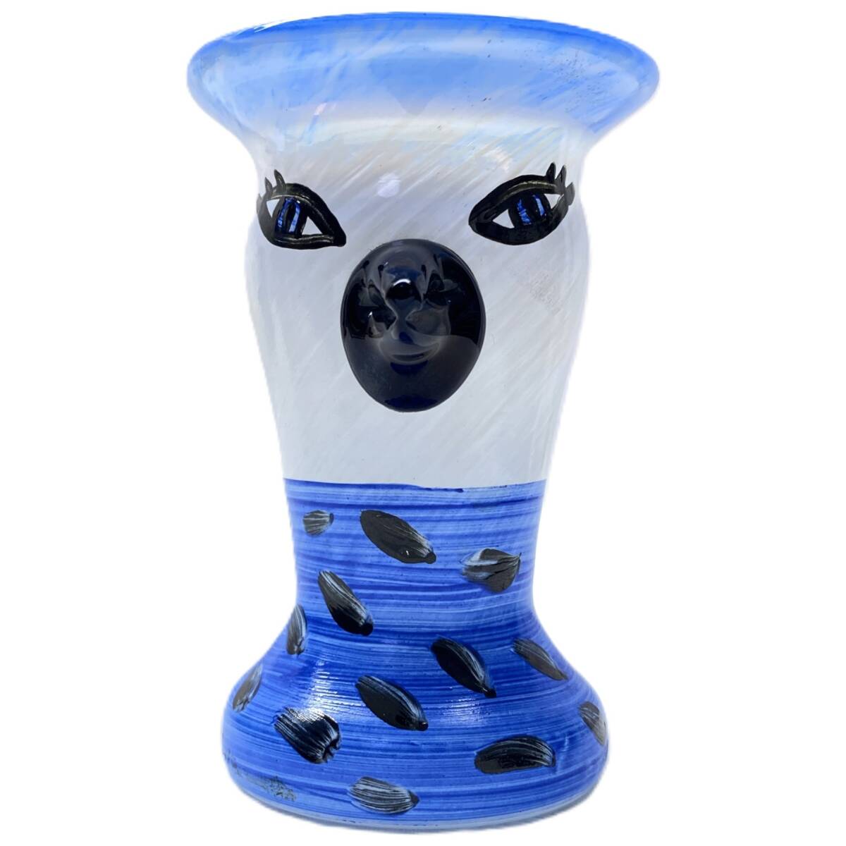 北欧ガラス コスタボダ ウルリカ・ヒードマン・ヴァリーン 鳥 ハンドペイント 青 フラワーベース 花瓶_画像1