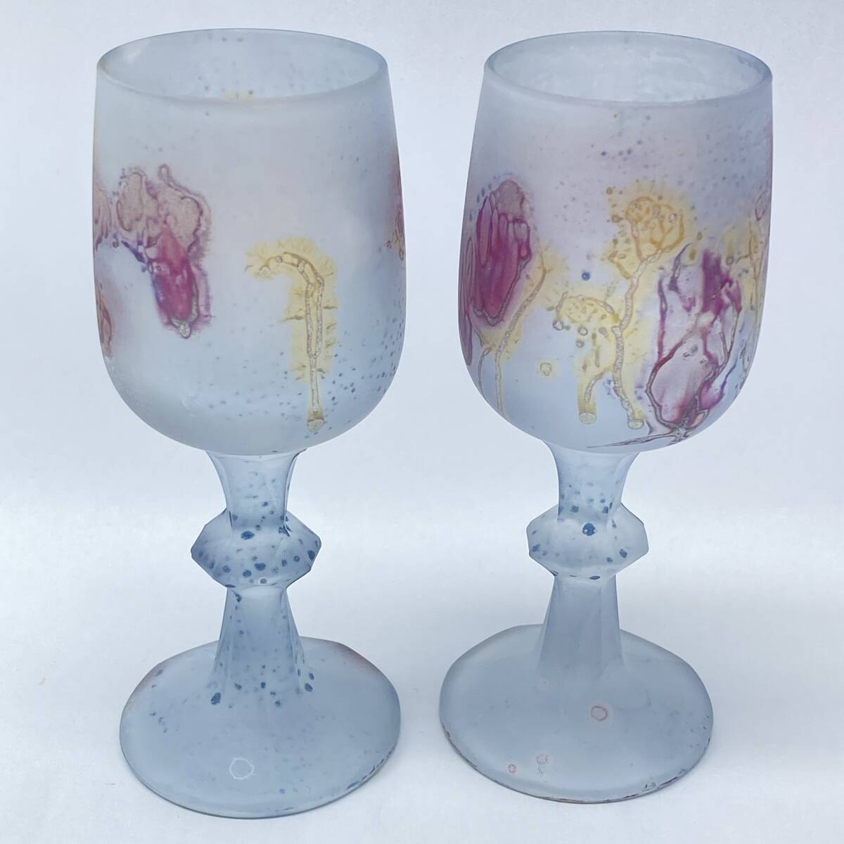 ビンテージ Rueven ルーベンガラス Villeroy&Boch ビレロイ&ボッホ ワイングラス ペア 5点セット 青 脚付冷酒杯 まとめて_画像2