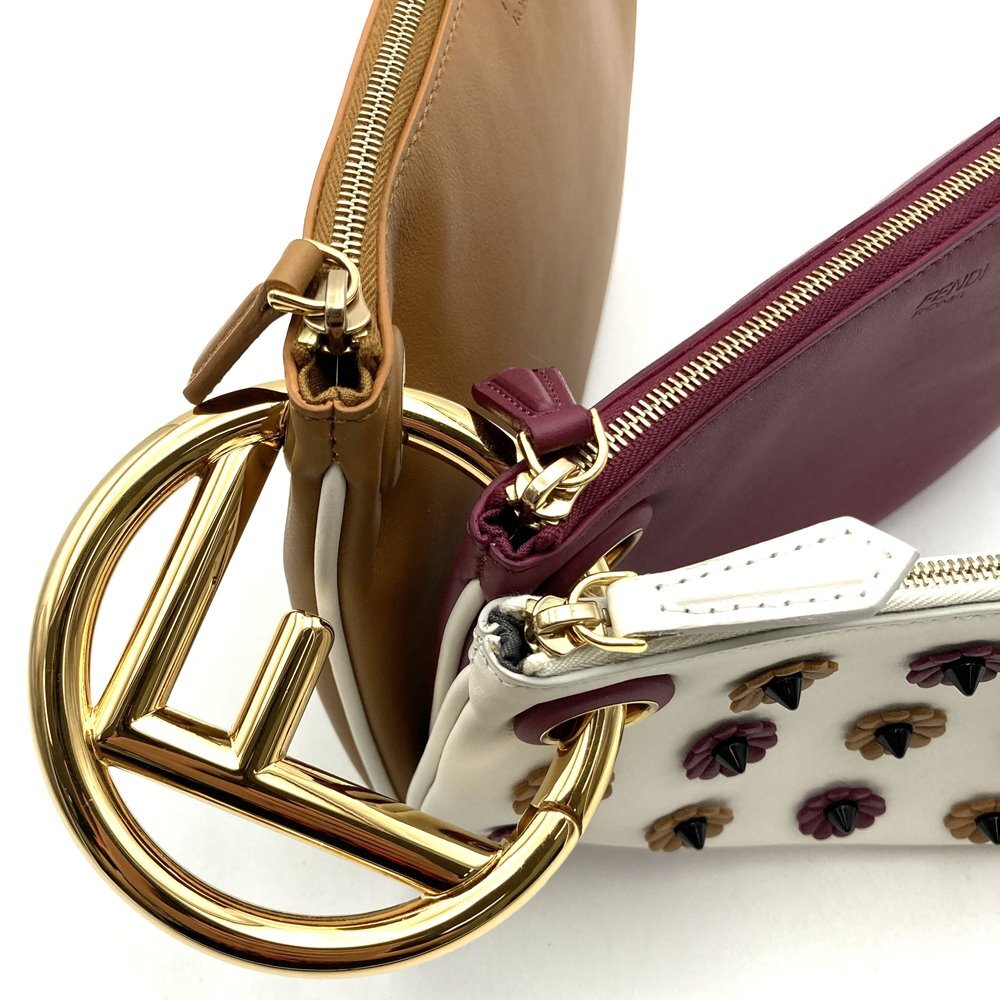 FENDI フェンディ トリプレット 8BS001A1FS ３連ポーチ クラッチバッグ レザー フラワー ホワイト/レッド/ブラウン レディース_画像2