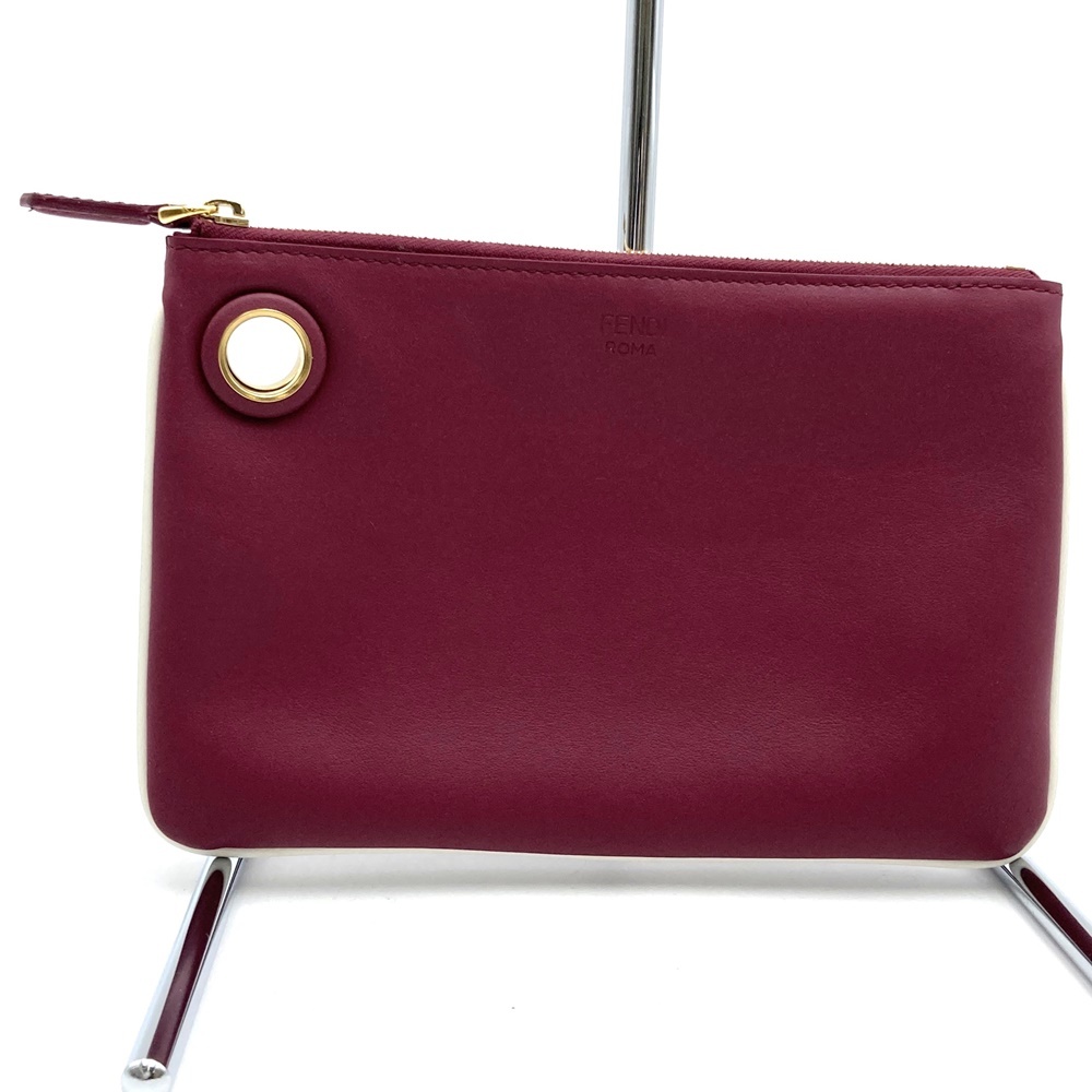 FENDI フェンディ トリプレット 8BS001A1FS ３連ポーチ クラッチバッグ レザー フラワー ホワイト/レッド/ブラウン レディース_画像6