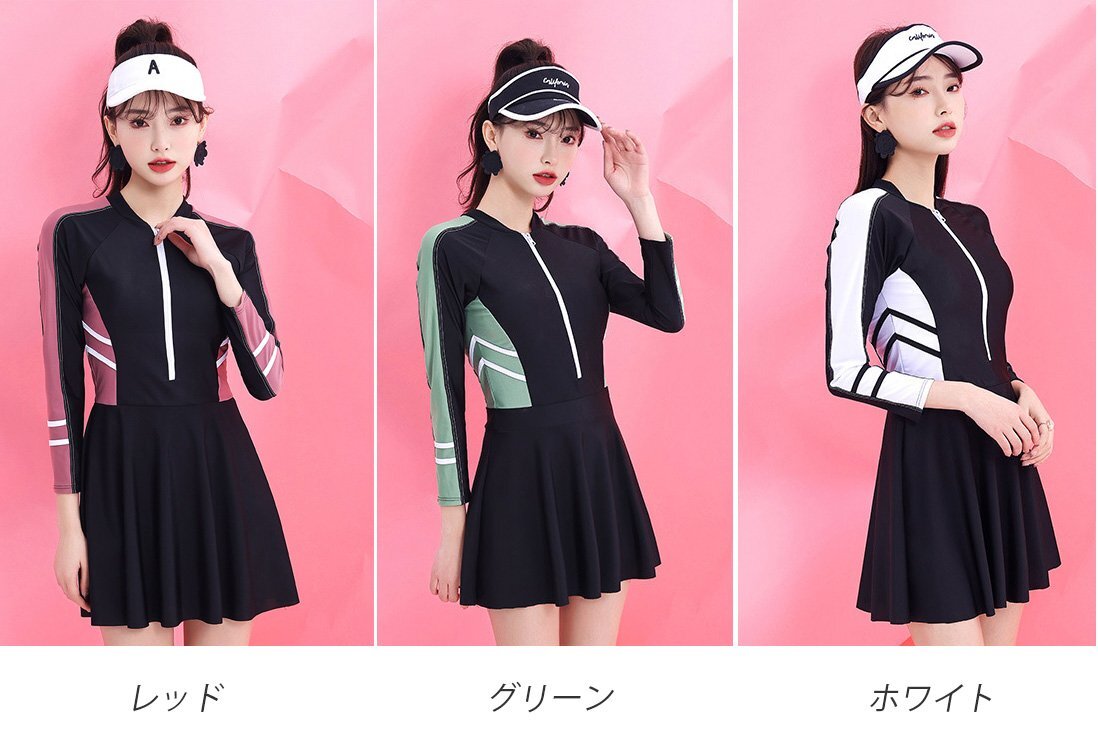 ワンピース水著 ラッシュガード スポーツ水著 カジュアル シンプル S レッド