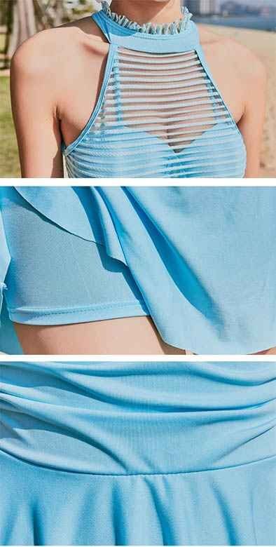 夏レディース オールインワン 水著 オープンバック ワンピース ワイヤー入 體型カバー L ネイビー