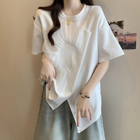 トップス Tシャツ 半袖 カジュアル アシンメトリー 個性派 かわいい レディース 4XL ピンク