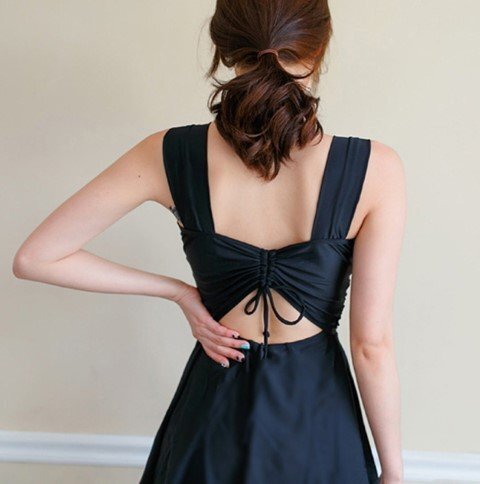 レディース水著 スカート水著 ワンピース水著 背中見せ シンプル カジュアル 大人水著 L ブラック