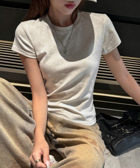 トップス Tシャツ 薄手 ベーシックシャツ 半袖 シンプル オフィスカジュアル 通勤 仕事 レディース M ホワイト