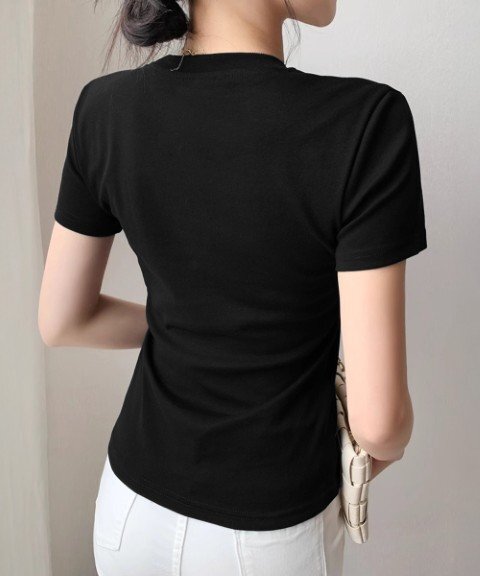 トップス Tシャツ 薄手 ベーシックシャツ 半袖 シンプル オフィスカジュアル 通勤 仕事 レディース M ホワイト