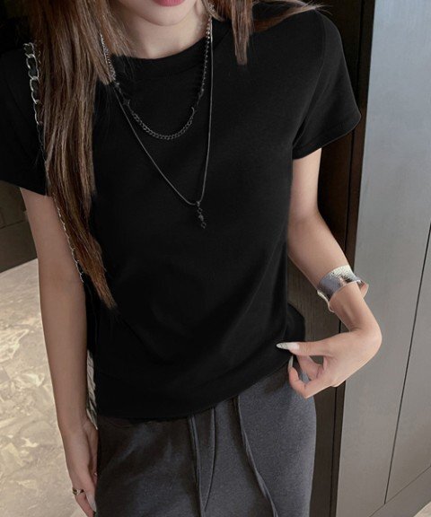 トップス Tシャツ 薄手 ベーシックシャツ 半袖 シンプル オフィスカジュアル 通勤 仕事 レディース M ホワイト