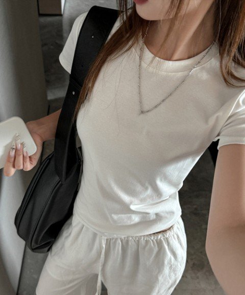 トップス Tシャツ 薄手 ベーシックシャツ 半袖 シンプル オフィスカジュアル 通勤 仕事 レディース M ホワイト