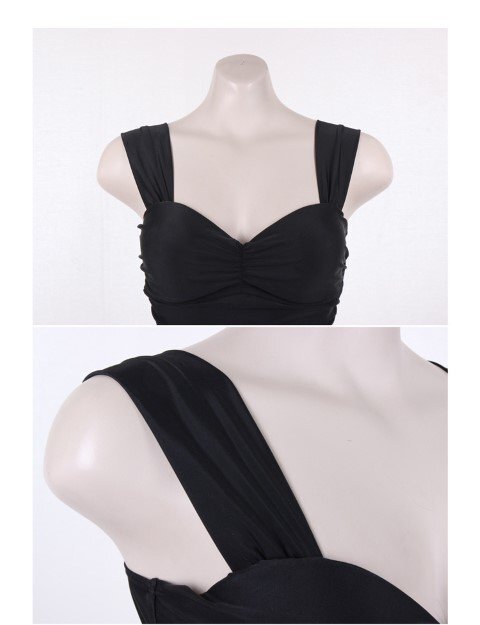 レディース水著 スカート水著 ワンピース水著 背中見せ シンプル カジュアル 大人水著 L ブラック