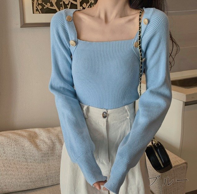 トップス 長(zhǎng)袖 スクエアネック シンプル カジュアル お出かけ レディース フリー ベージュ