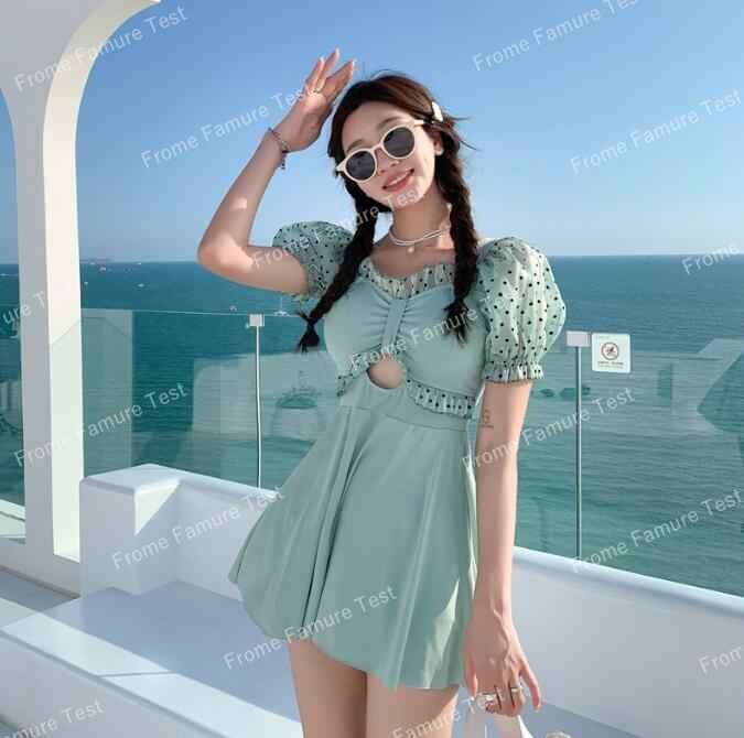 水著 ワンピース レディース 體型カバー オールインワン 大きいサイズ ママ 水泳服 スイムウェア S グリーン