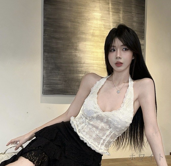 トップス ノースリーブ 袖なし タンクトップ レース シンプル カジュアル レディース L ホワイト