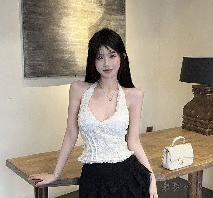 トップス ノースリーブ 袖なし タンクトップ レース シンプル カジュアル レディース L ホワイト