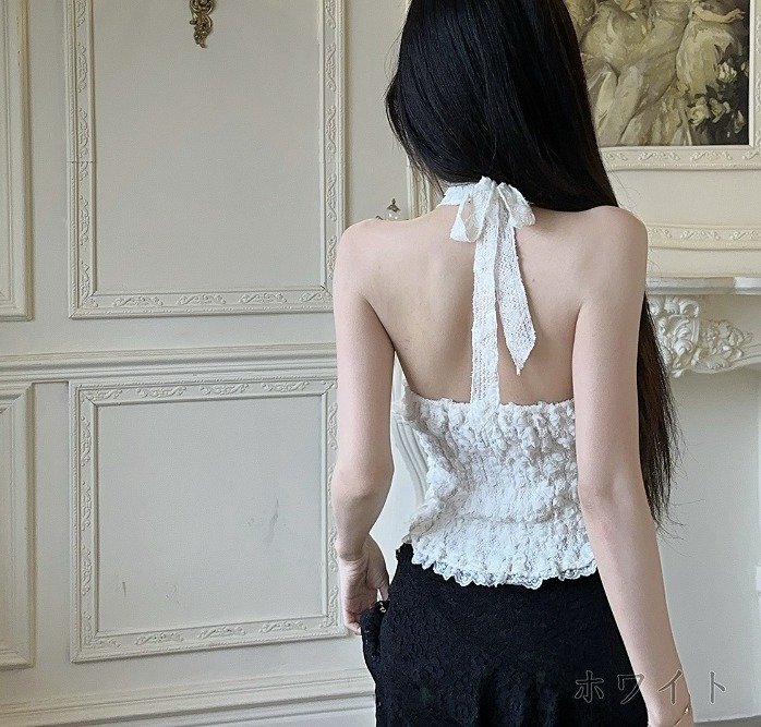 トップス ノースリーブ 袖なし タンクトップ レース シンプル カジュアル レディース L ホワイト