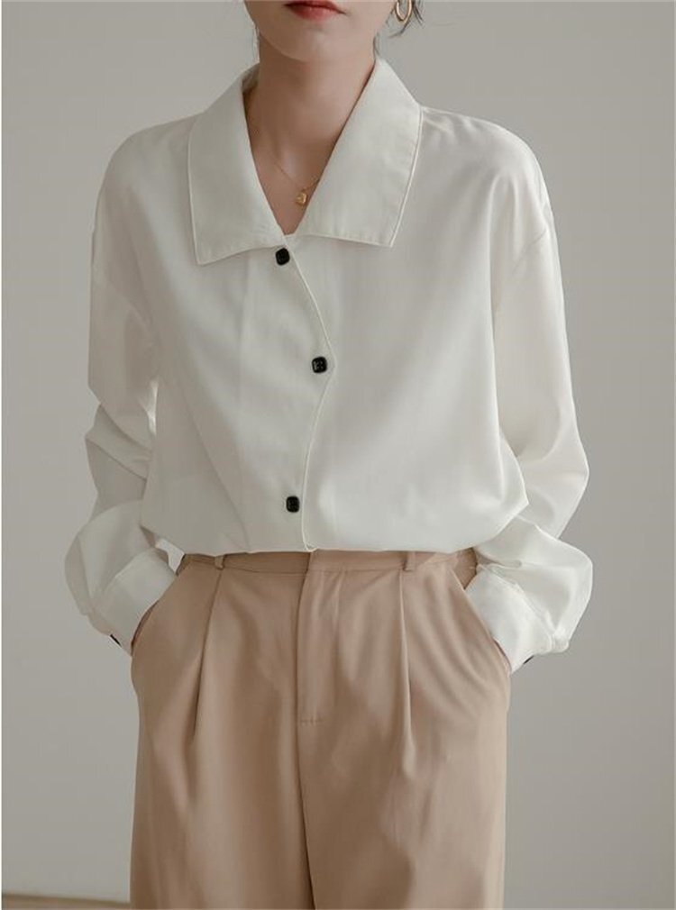 トップス シャツ ブラウス 長袖 上品 きれいめ オフィスカジュアル OL 通勤 仕事 レディース L ホワイト