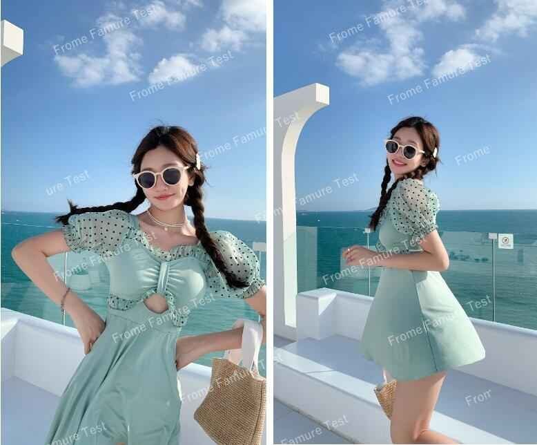 水著 ワンピース レディース 體型カバー オールインワン 大きいサイズ ママ 水泳服 スイムウェア S グリーン