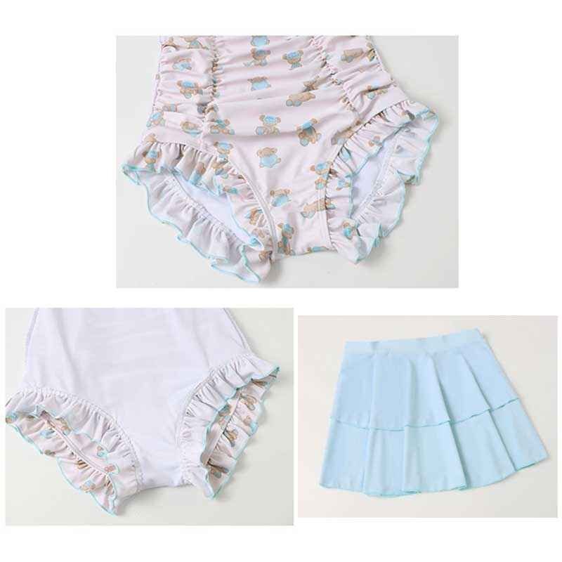 ビキニ 水著 海 プール 水色 ワンピース スカート スイムウェア クマ フリル L ライトブルー