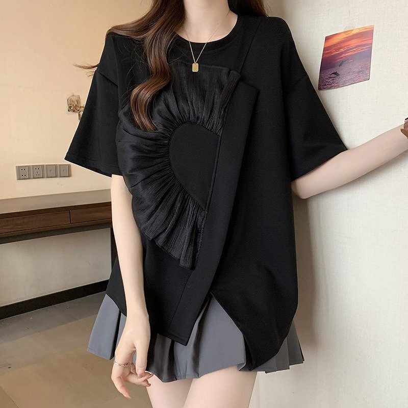 トップス Tシャツ 半袖 カジュアル アシンメトリー 個性派 かわいい レディース 4XL ピンク