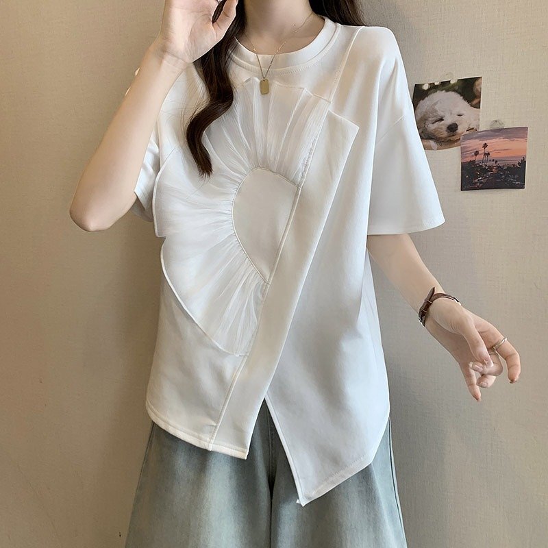 トップス Tシャツ 半袖 カジュアル アシンメトリー 個性派 かわいい レディース 4XL ピンク