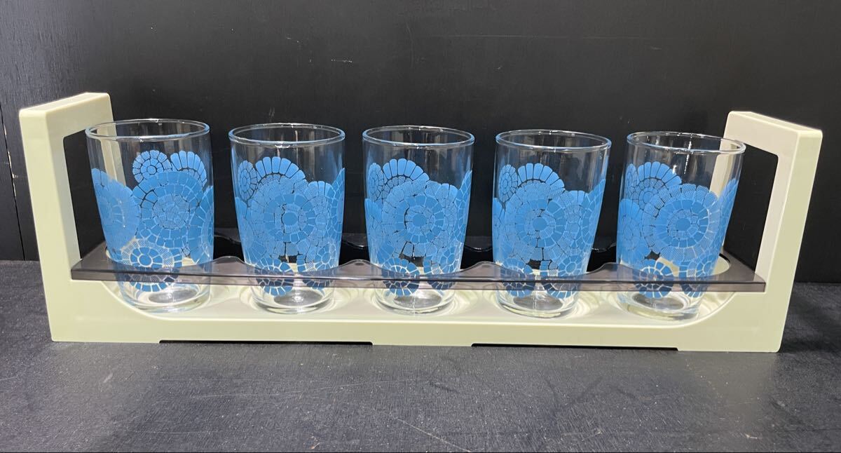 昭和レトロ 佐々木硝子 フリーラック Lovely TUMBLER SET 5 タンブラー グラス コップ 花柄 ブルー レトロポップ インテリア コレクション_画像1