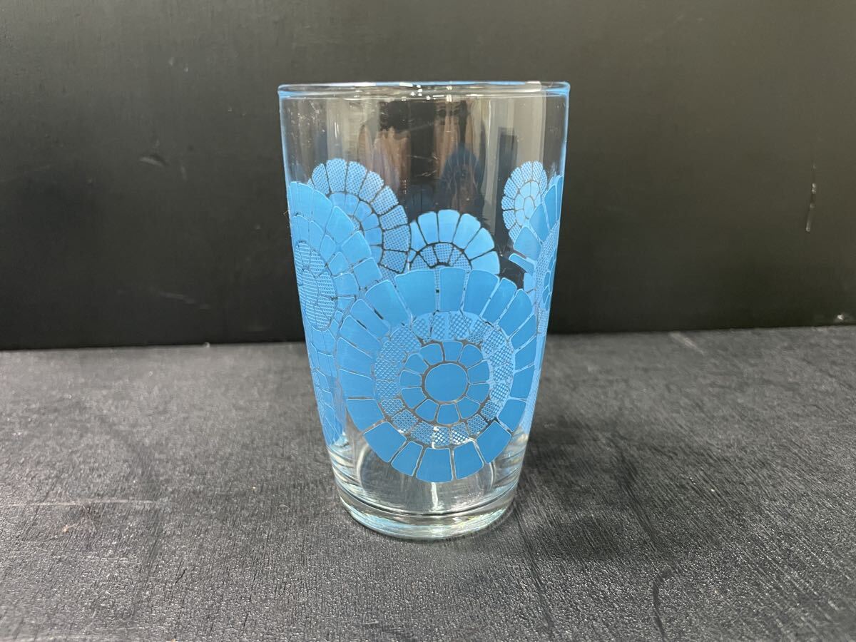 昭和レトロ 佐々木硝子 フリーラック Lovely TUMBLER SET 5 タンブラー グラス コップ 花柄 ブルー レトロポップ インテリア コレクション_画像4