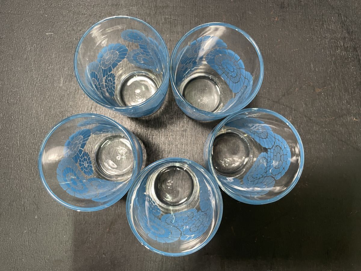 昭和レトロ 佐々木硝子 フリーラック Lovely TUMBLER SET 5 タンブラー グラス コップ 花柄 ブルー レトロポップ インテリア コレクション_画像5