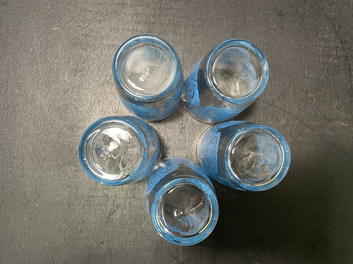 昭和レトロ 佐々木硝子 フリーラック Lovely TUMBLER SET 5 タンブラー グラス コップ 花柄 ブルー レトロポップ インテリア コレクション_画像6