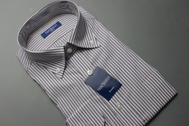 送料185円【新品】SHIRT STATION(山喜) BBワイシャツ /オックスフォード/綿100%/イージーケア LL(43-86)グレーストライプ009/UND109(7C490_画像3