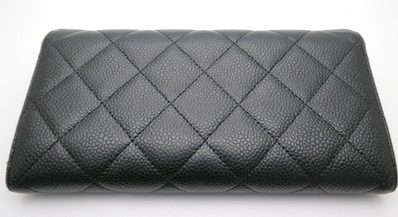 長財布 CHANEL シャネル マトラッセ ココマーク ロゴモチーフ キャビアスキン ブラック 付屬品有 ブランド小物 1円~　K0171