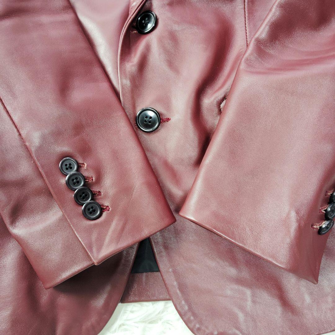 【美品】リューグレザーズ　ラムレザーテーラードジャケット　ボルドー　人気カラー Mサイズ　本革　羊革_画像4