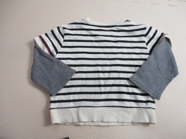 BG694【(株)赤ちゃん本舗】ロゴ刺繍　ボーダー　長袖　トレーナー　男児　黒・白　80_画像6