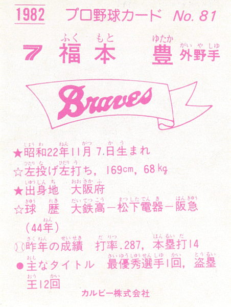 [ не использовался класс ] Calbee 1982 удача книга@.(. внезапный ) обычная карта #81