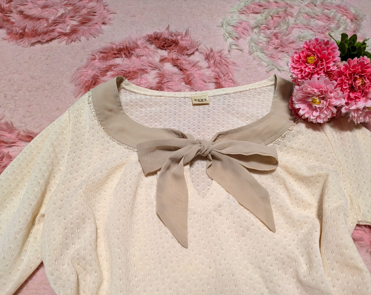 axes femme◆白×ベージュ◆通気性の良い◆ヒラヒラ◆フリル付き◆ゆったり着れる◆オシャレ◆お洋服_画像2