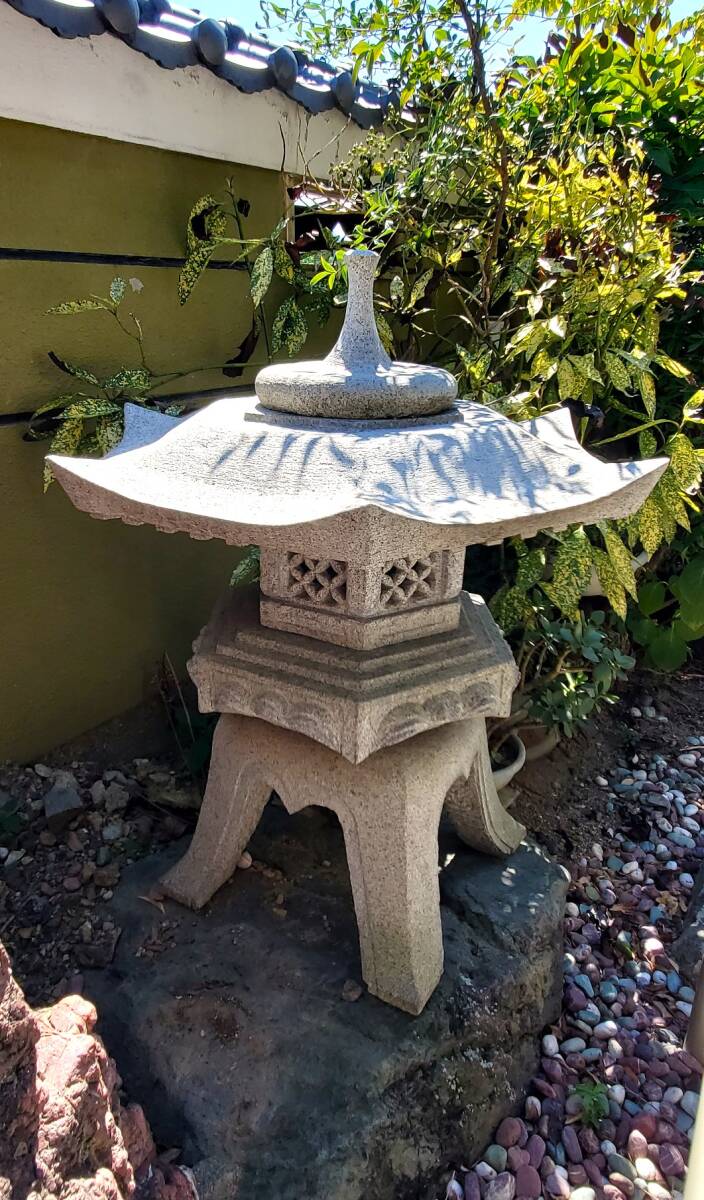 【引き取り/愛知】 古代六角雪見型 石灯籠 御影石