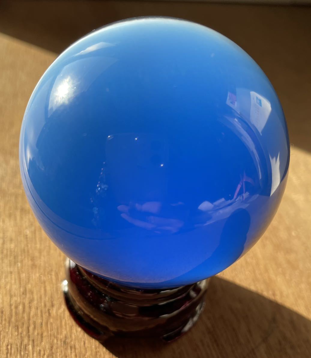 キャッツアイ 丸玉 ブルー 置物 パワーストーン 猫目石 台座付き 開運 インテリア 小物ファッション blue 幸運 ラッキー_画像3