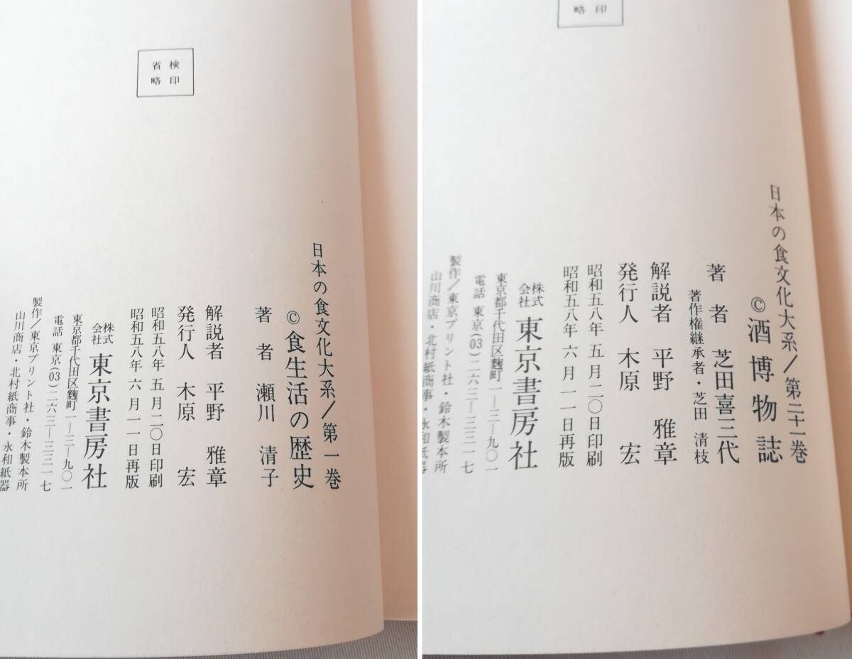 Ｃ　日本の食文化大系 全21巻中18冊　昭和58年 東京書房社 （第2・3・20巻欠） ※ビニールカバー欠　魚介譜 野菜記 山菜記 すし通 餅博物誌_画像8