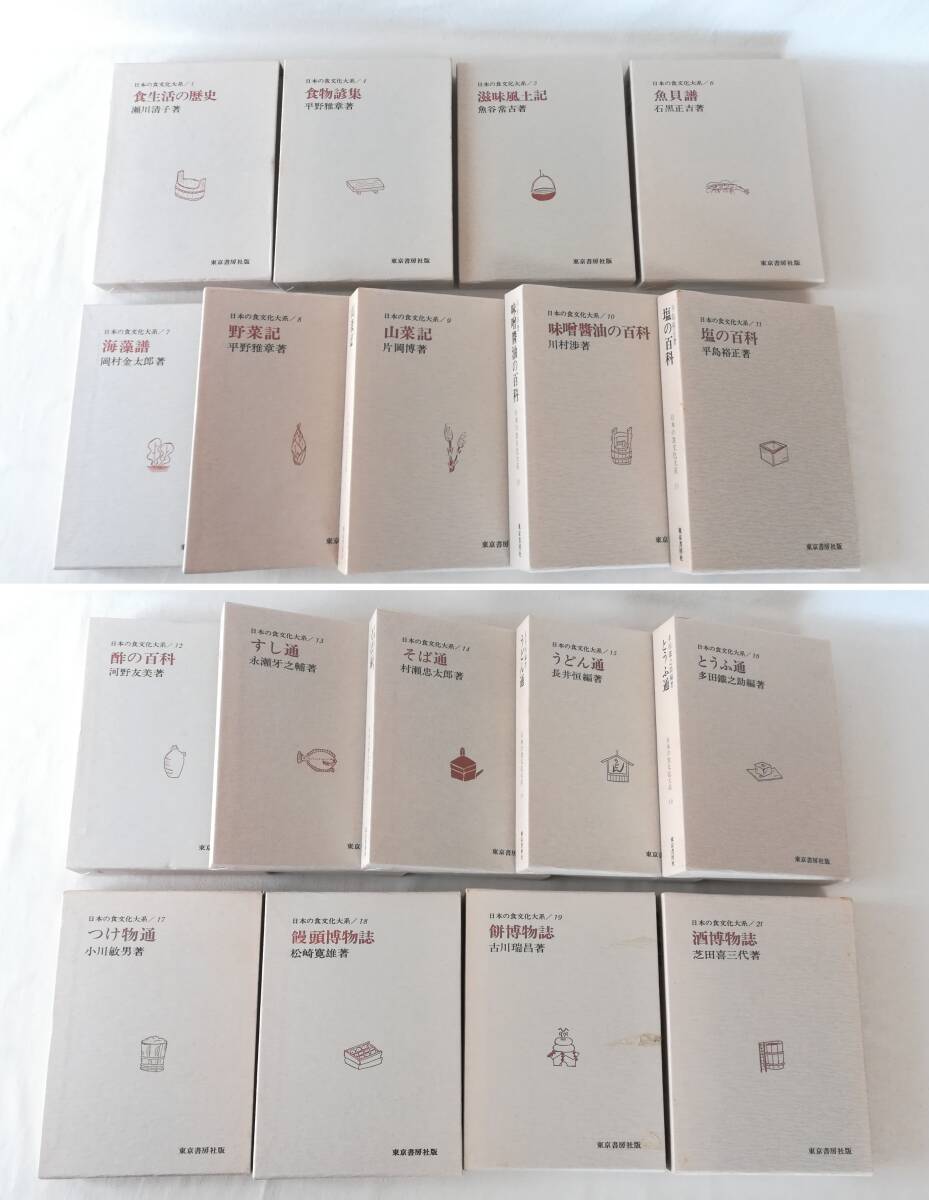 Ｃ　日本の食文化大系 全21巻中18冊　昭和58年 東京書房社 （第2・3・20巻欠） ※ビニールカバー欠　魚介譜 野菜記 山菜記 すし通 餅博物誌_画像2
