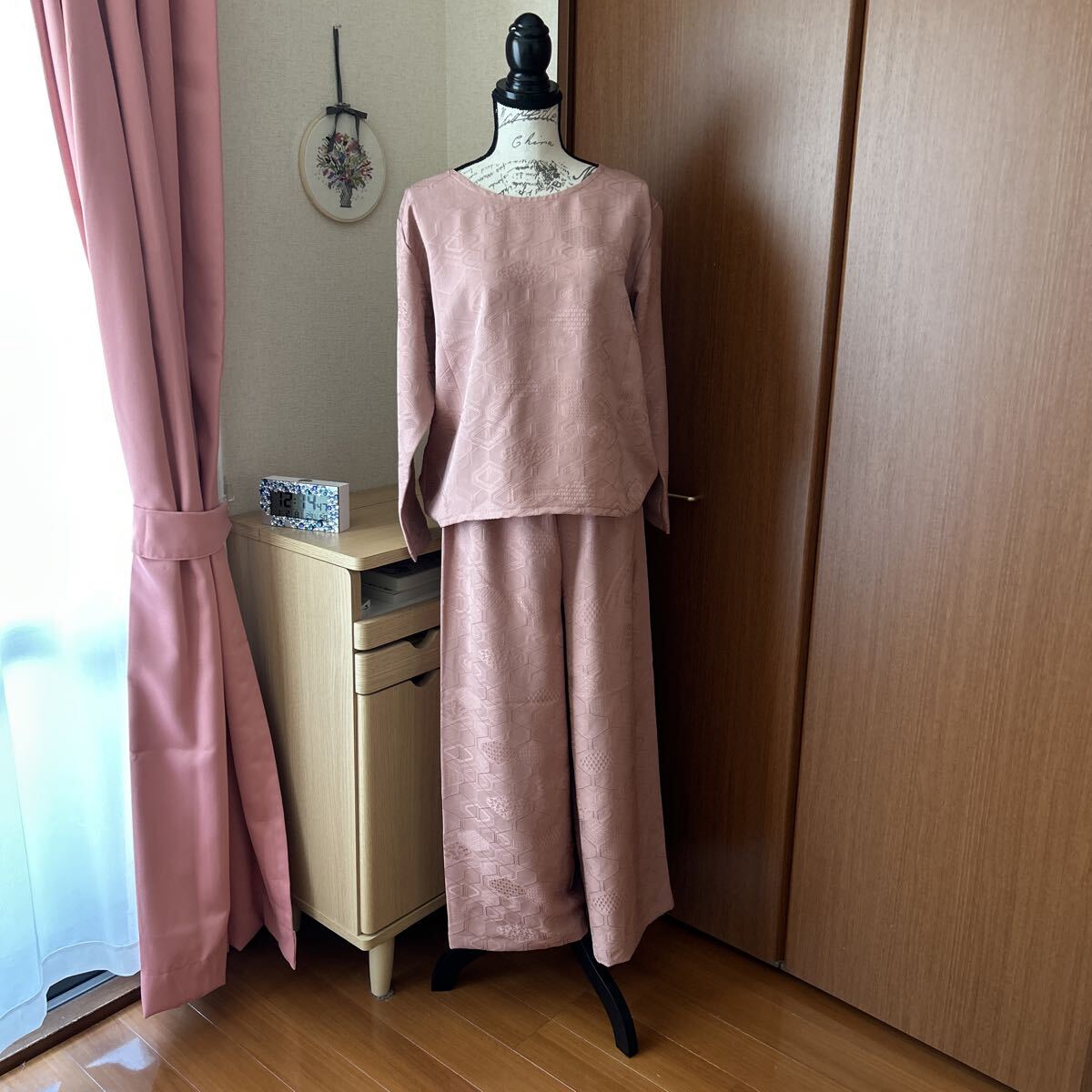 着物リメイク パジャマ ホームウエア 渋ピンク地模様 ハンドメイド