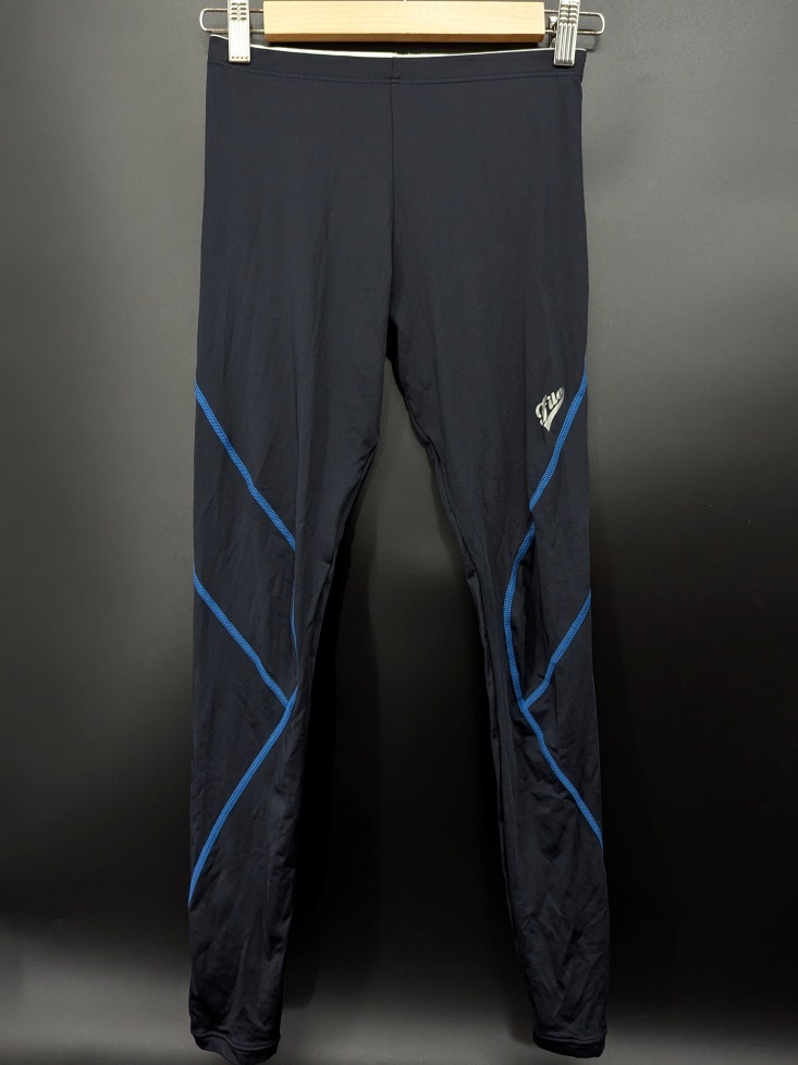 3634C 送料185円? FILA フィラ 光沢 ネイビー 青ライン ロゴ入り レディース ロング コンプレッションタイツ Mサイズ